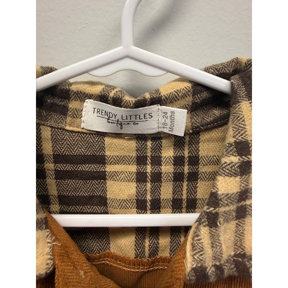 Trendy Littles Boutique Toddler Boys Rust Corduroy Plaid Button Up Shirt 18-24M - Picture 4 of 4